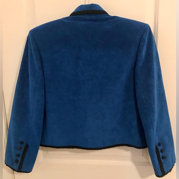 Samuel Robert By Peter Hatsi Androu Blue Suede Black Edging Blazer Size 6 - Picture 9 of 9